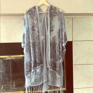 Blue sheer patterned shawl